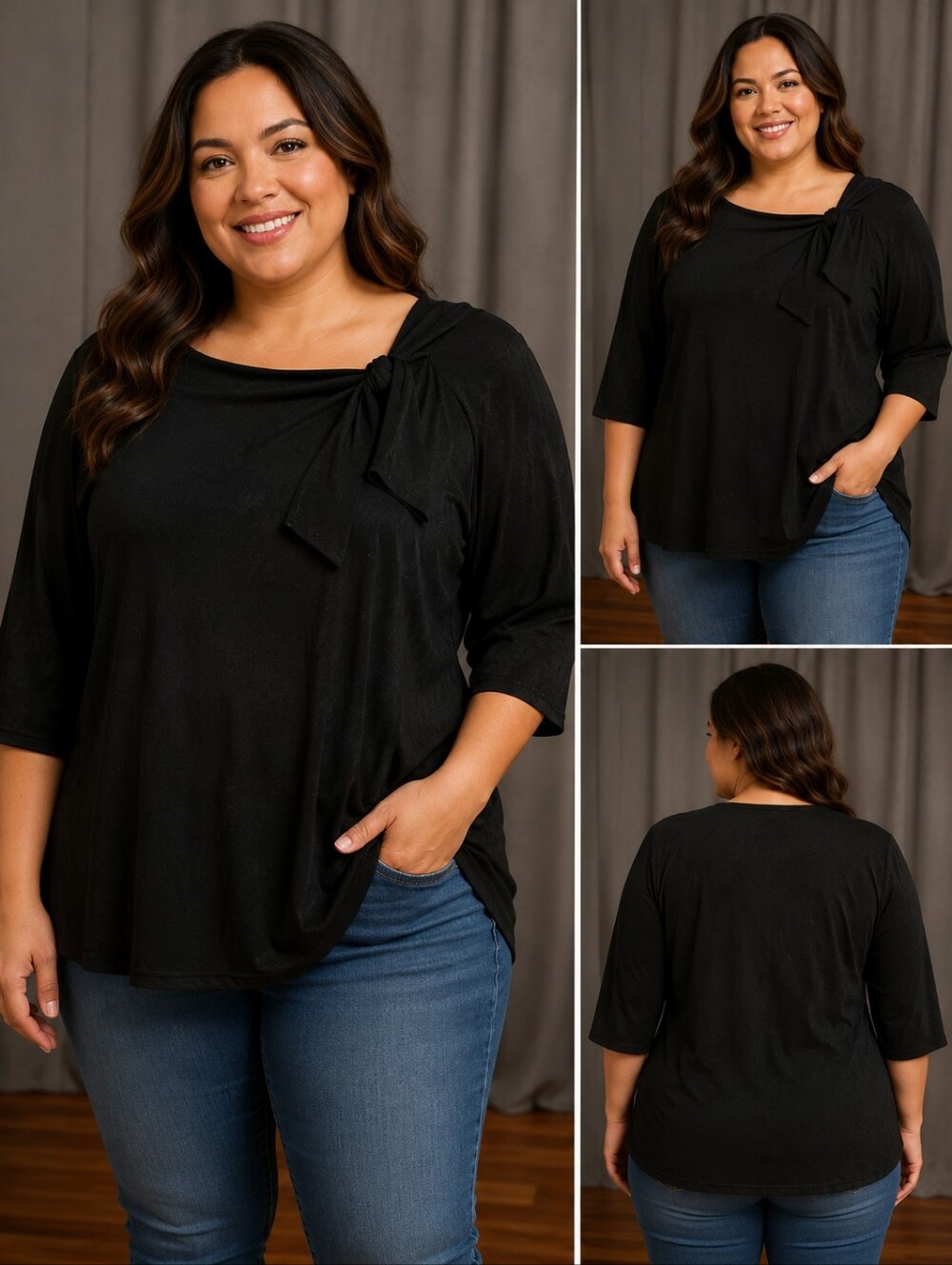 🍈 Jaclyn Smith Black Long Sleeve Top – Size Large